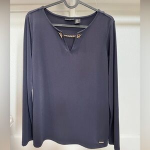 Tahari Dark Blue Top with Gold Accent, small